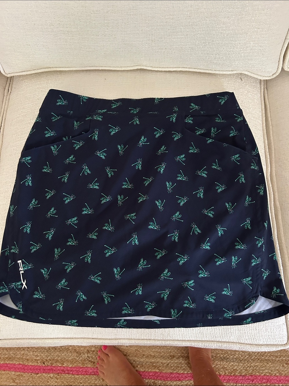 Ralph Lauren Navy Mini Skort with Green Dragonfly Motif